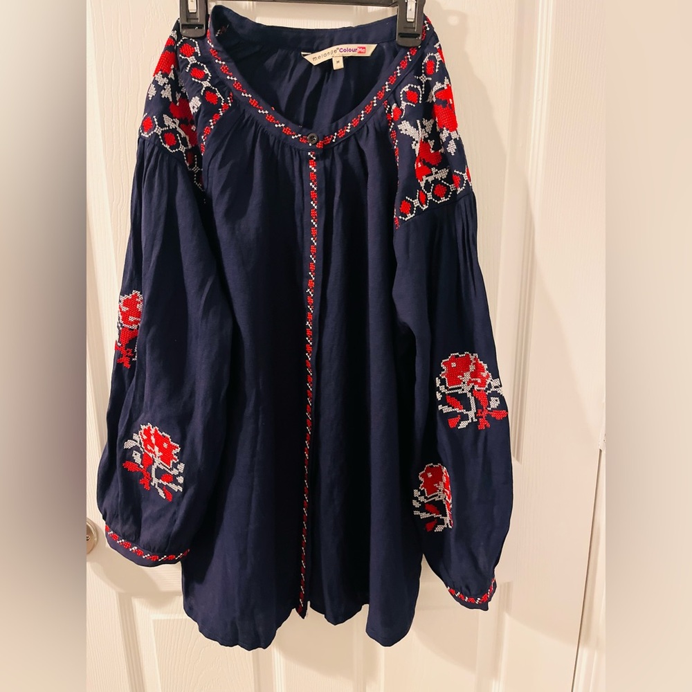Women’s button down shirt, M size, round neck, full sleeve with button ends